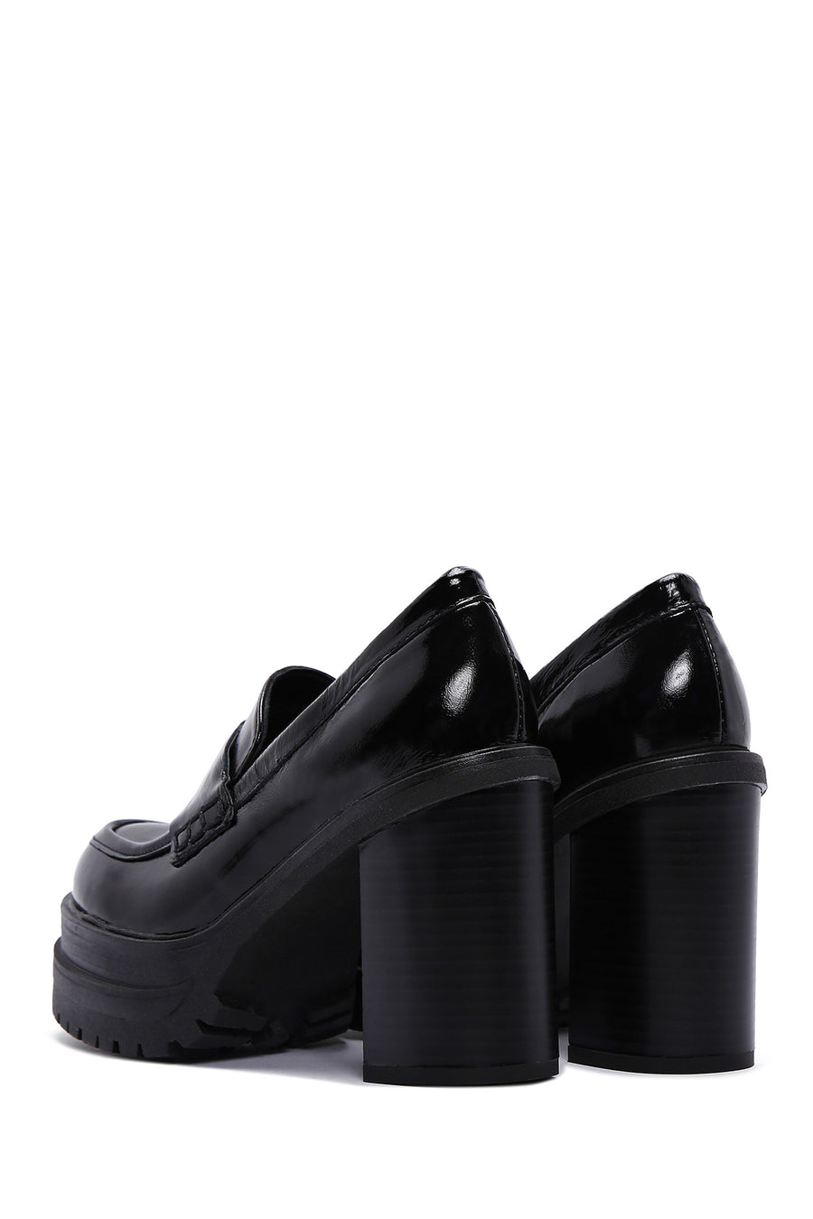 Women's Black Thick Heeled Leather Masculine Loafer