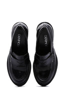 Women's Black Thick Heeled Leather Masculine Loafer | Derimod