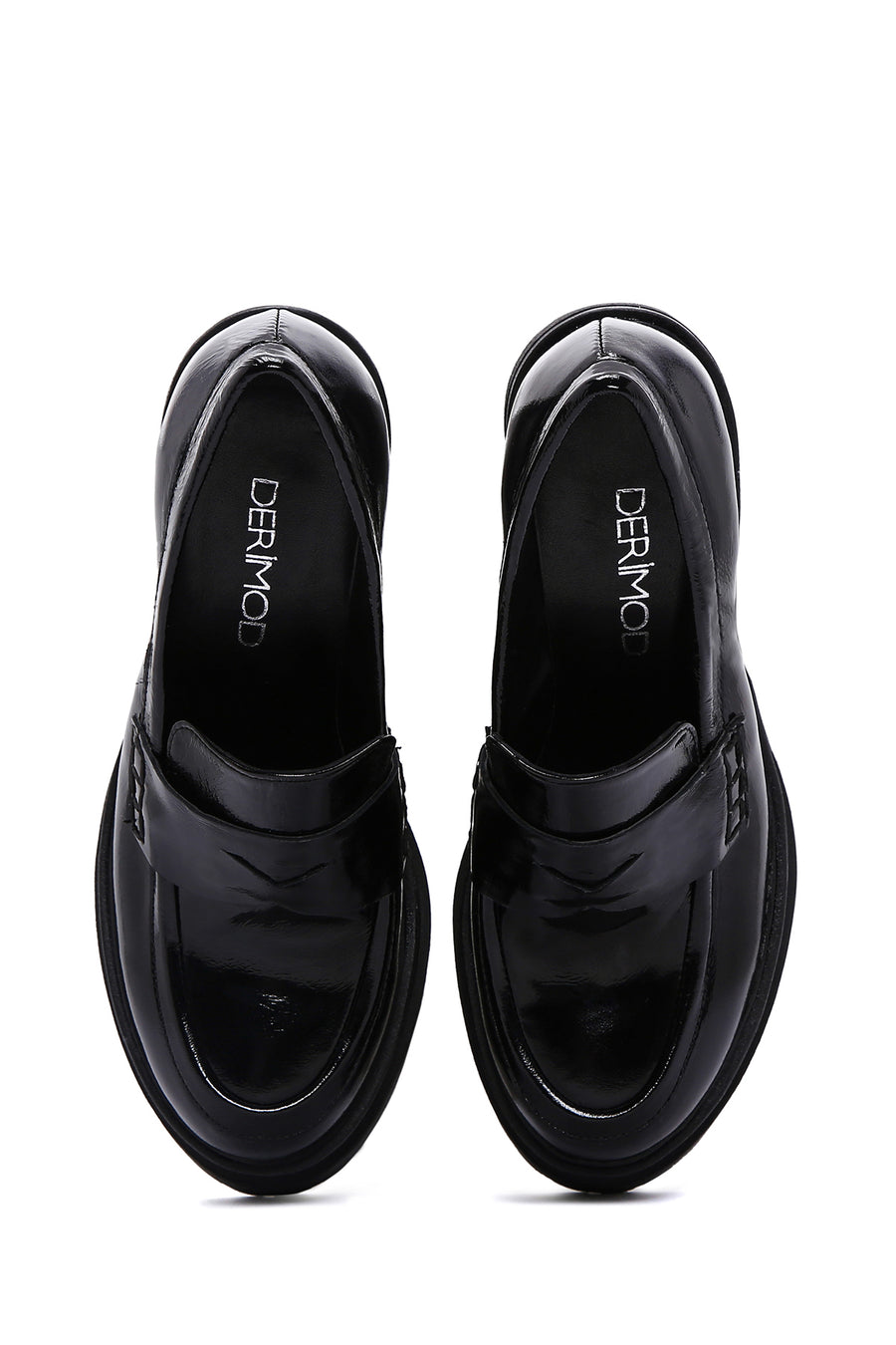 Women's Black Thick Heeled Leather Masculine Loafer