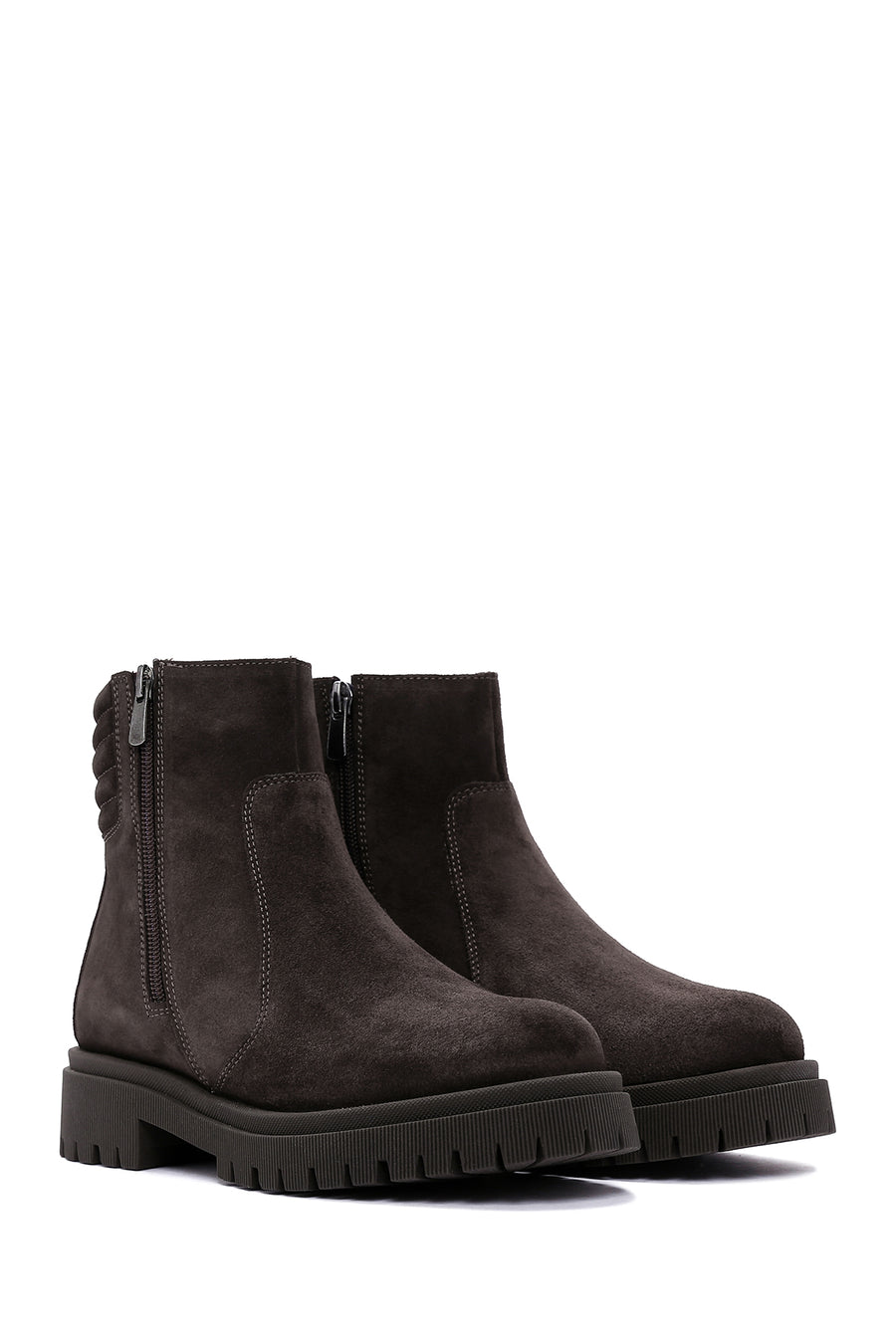 Women's Brown Zippered Suede Leather Boots