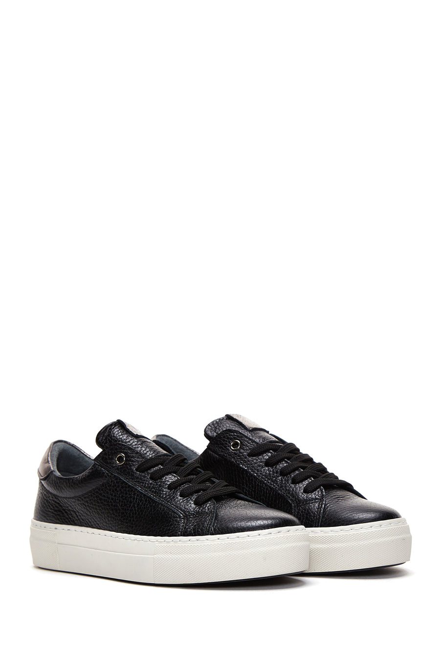 Women's Black Lace-Up Leather Sneaker