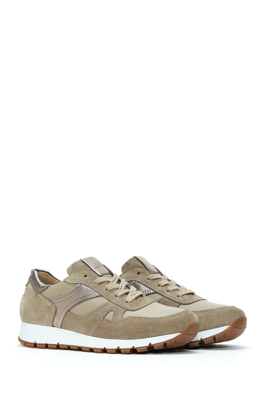 Kadın Vizon Bağcıklı Deri Sneaker