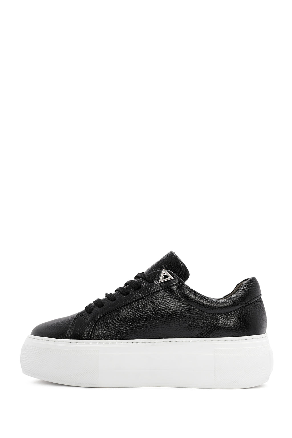 Kadın Siyah Bağcıklı Kalın Tabanlı Deri Sneaker