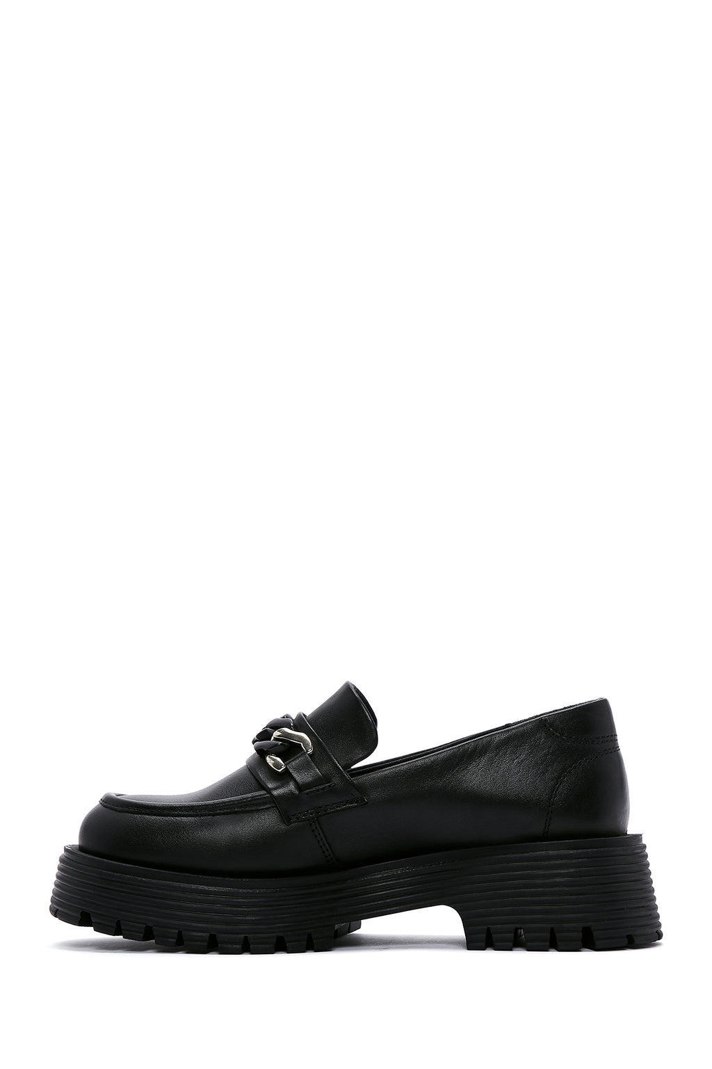 Kadın Siyah Deri Maskülen Loafer