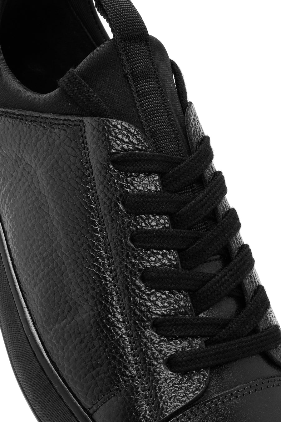Erkek Siyah Bağcıklı Deri Sneaker