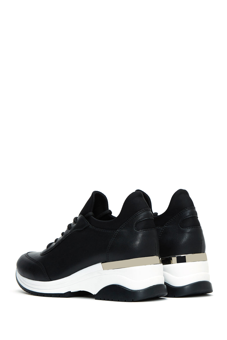 Kadın Siyah Bağcıklı Dolgu Topuklu Sneaker
