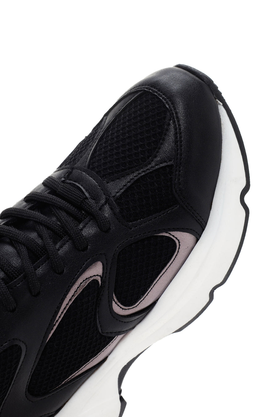 Kadın Siyah Kalın Tabanlı Bağcıklı Sneaker
