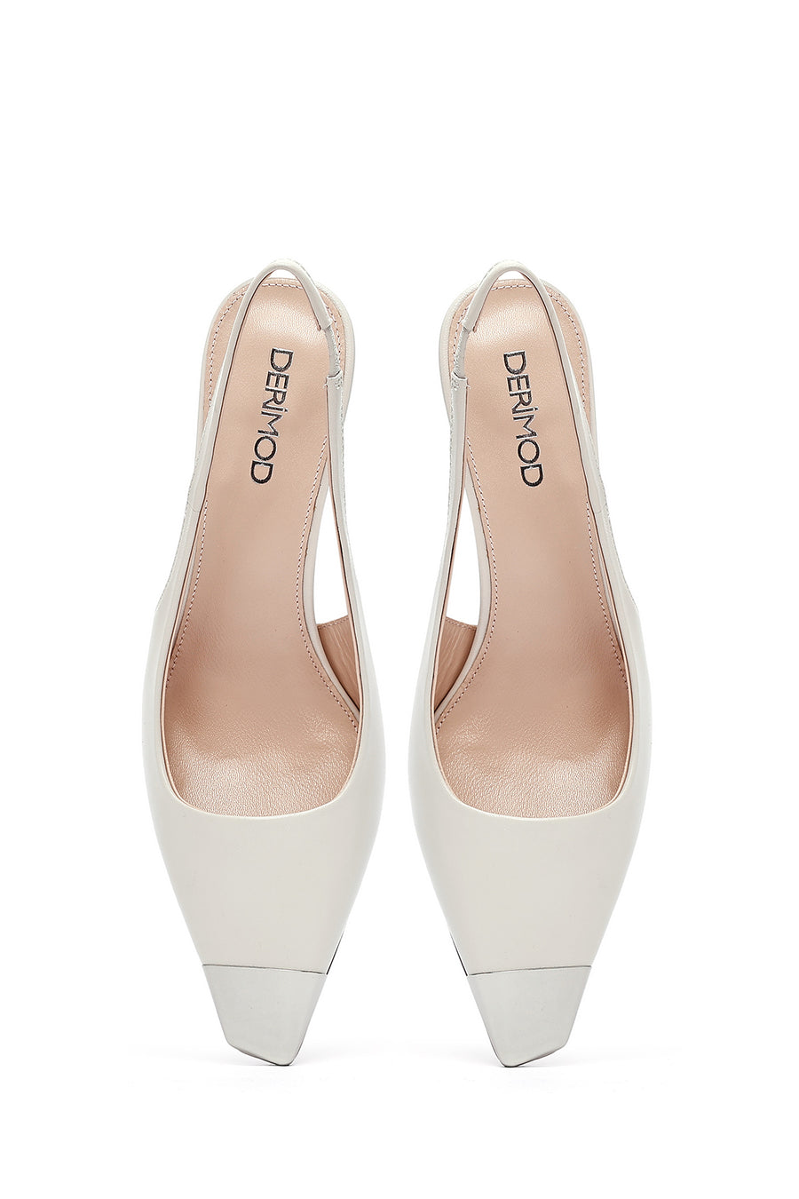 Women's Cream Slingback Thin Heel Leather Shoes