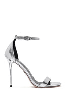 Women's Silver Ankle Strap High Thin Heel Leather Metallic Shoes | Derimod