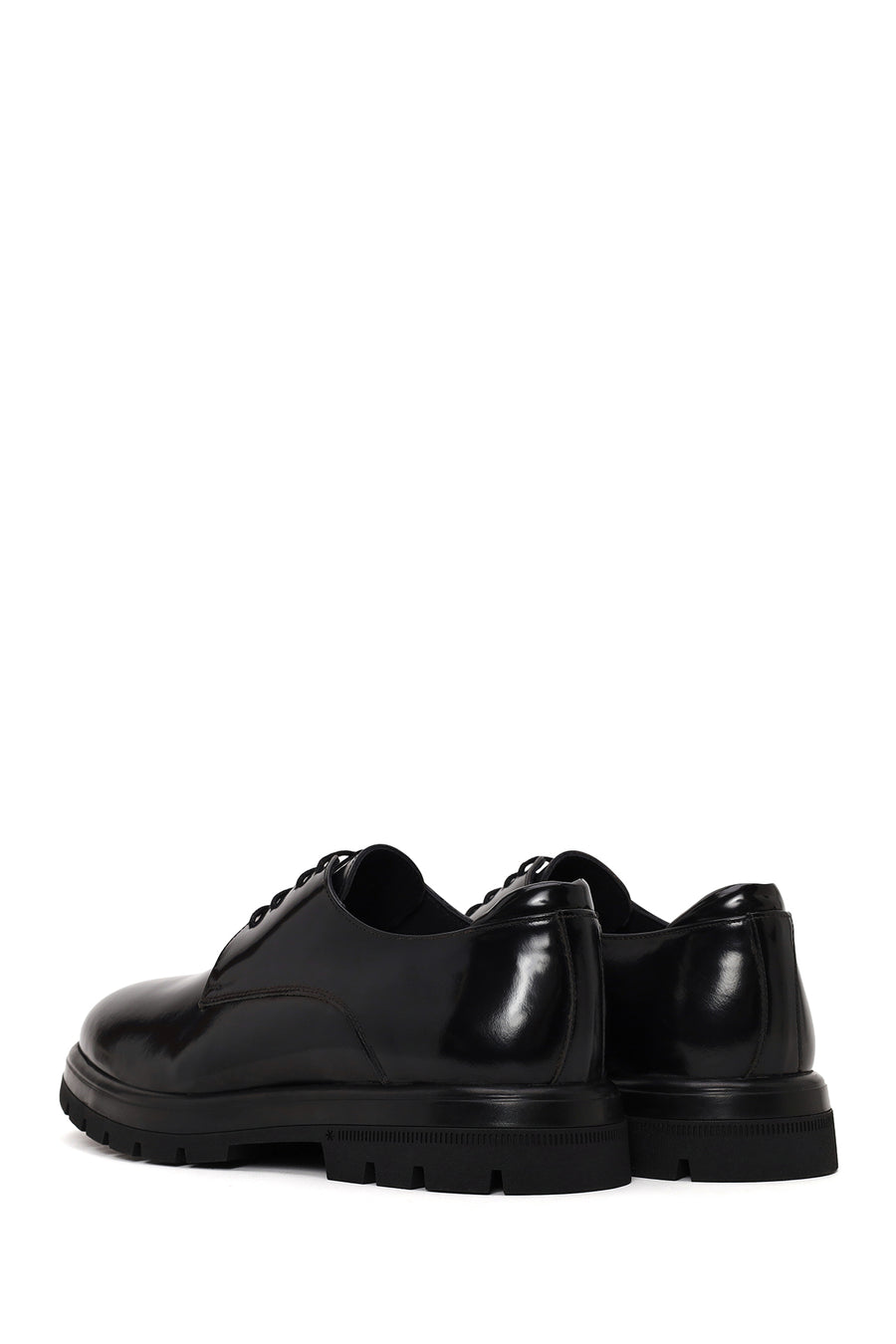Male Black Lace-Up Thick-Soled Leather Casual Shoes
