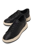 Erkek Siyah Bağcıklı Kalın Tabanlı Deri Sneaker | Derimod