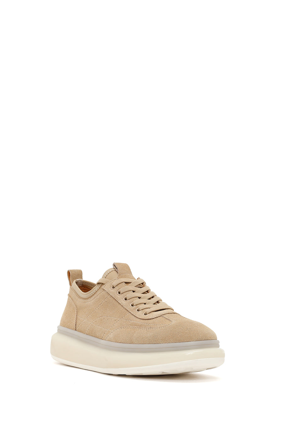 Erkek Bej Bağcıklı Kalın Tabanlı Süet Deri Sneaker