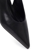 Women's Black Open-Back Heeled Leather Shoes | Derimod