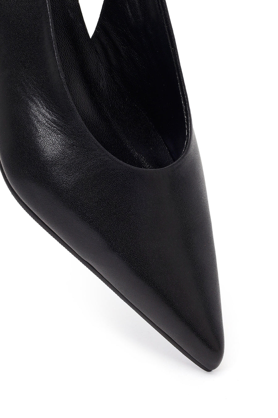 Women's Black Open-Back Heeled Leather Shoes