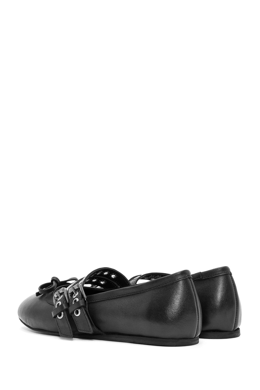 Women's Black Belted Leather Ballerina