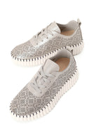 Woman Gray Lace-Up Thick-Soled Patterned Sneaker | Derimod