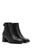 Women's Black Zipper Heeled Leather Boots | Derimod