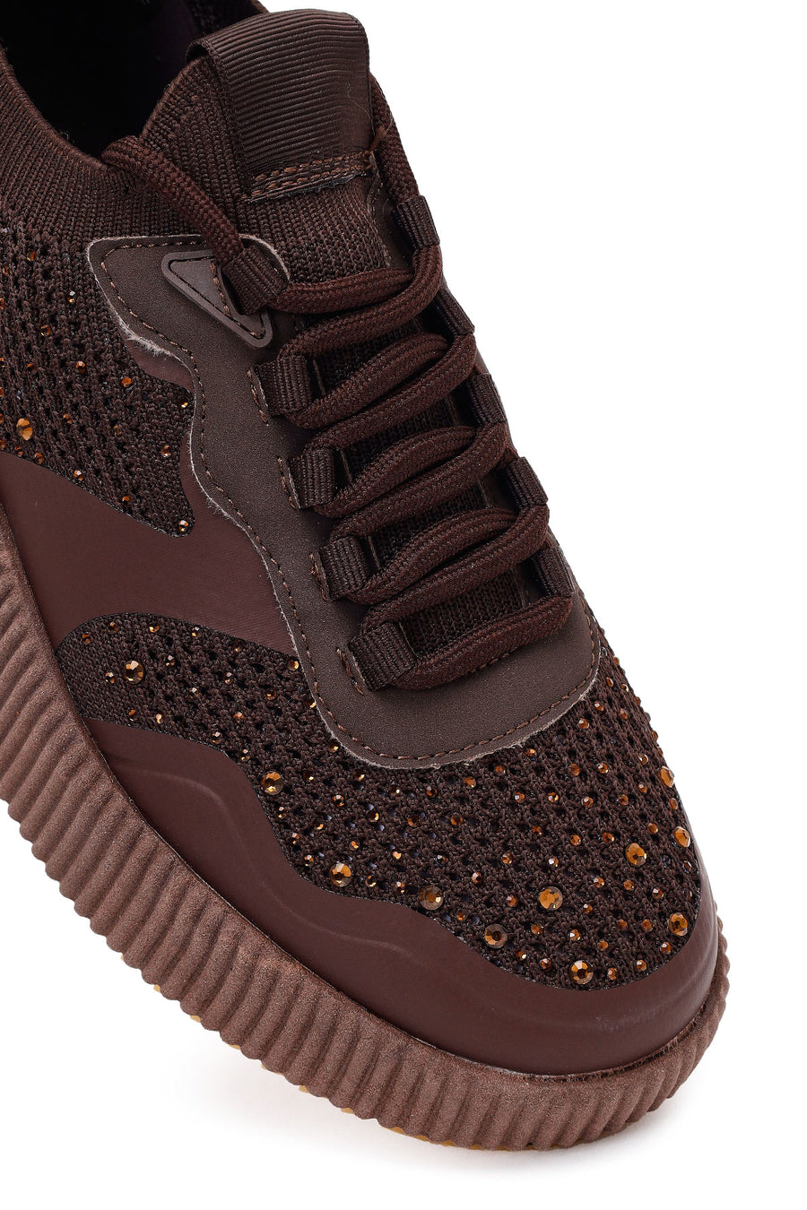 Derimod Zero Kadın Kahverengi Bağcıklı Kalın Tabanlı Taşlı Kumaş Sneaker