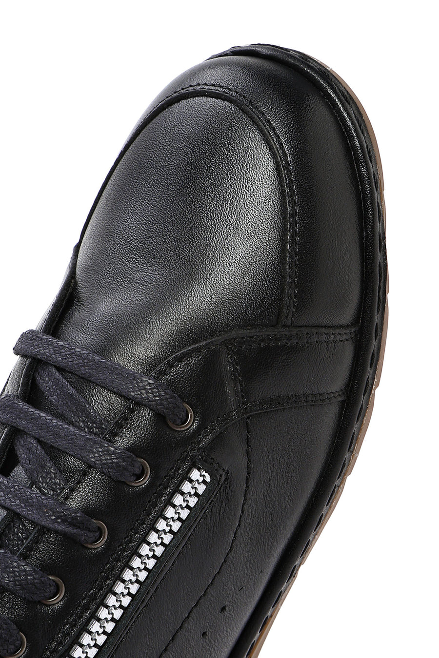 Kadın Siyah Bağcıklı Deri Sneaker