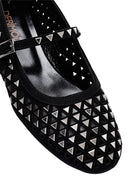 Women's Black Buckled Stoned Leather Ballerinas | Derimod