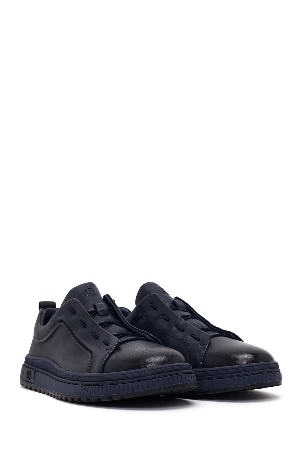 Erkek Lacivert Bağcıklı Deri Sneaker