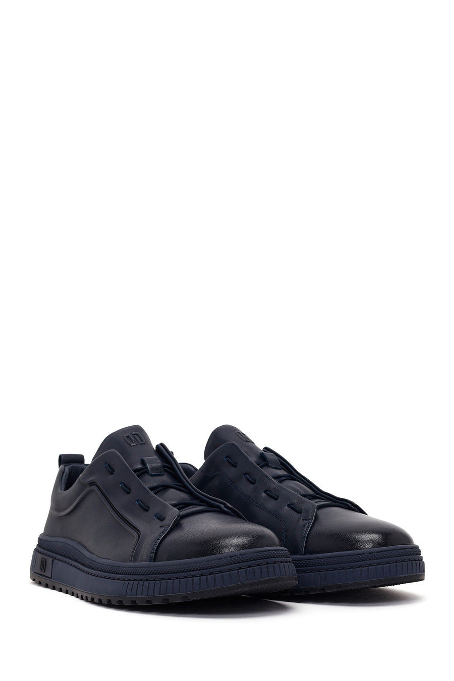Erkek Lacivert Bağcıklı Deri Sneaker