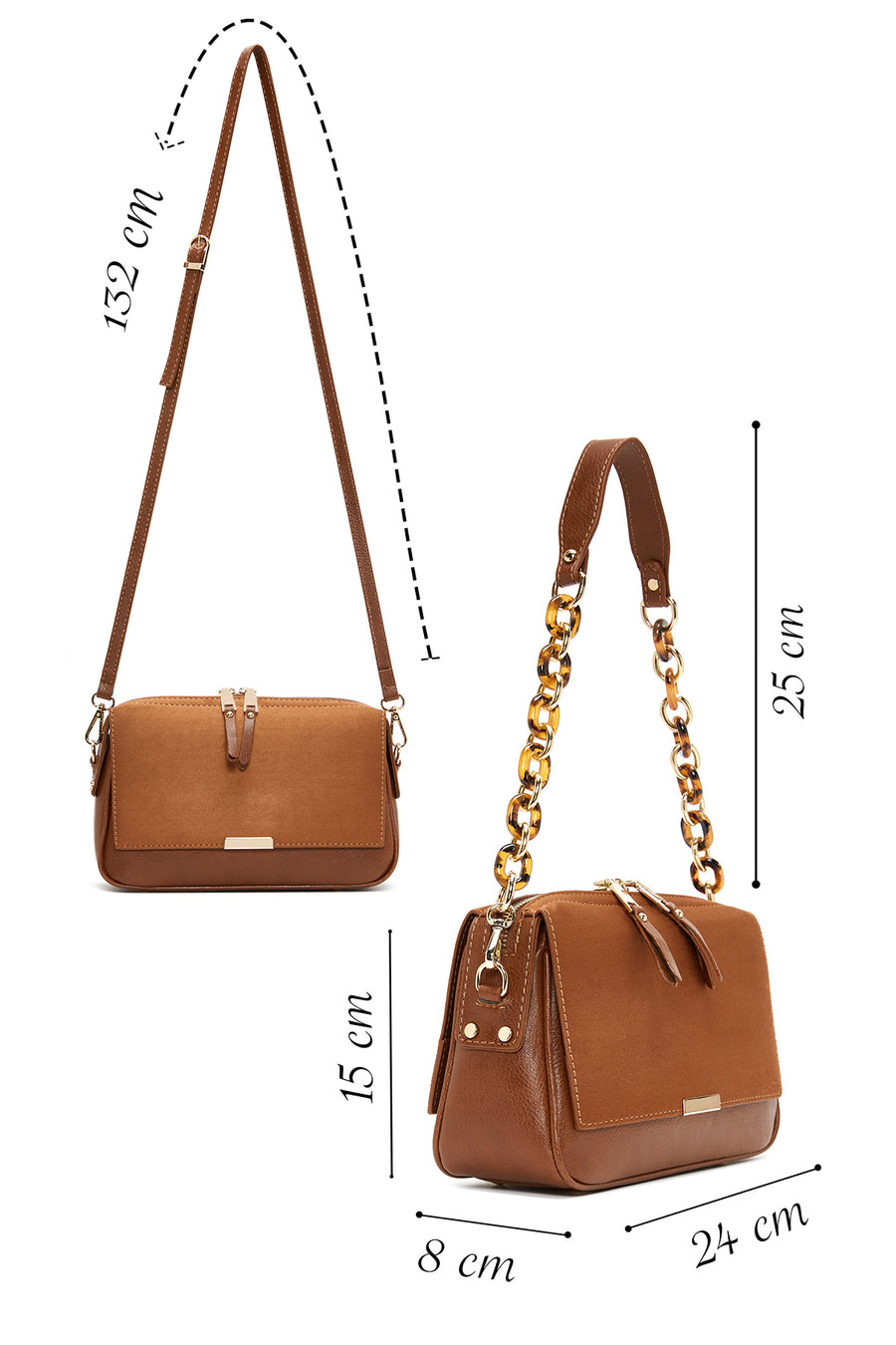 Women's Tan Chain Strap Suede Crossbody Bag