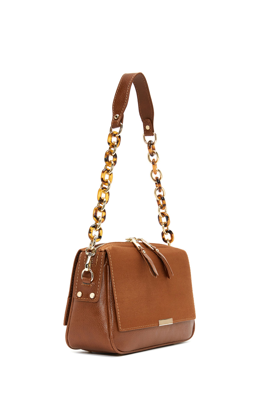 Women's Tan Chain Strap Suede Crossbody Bag