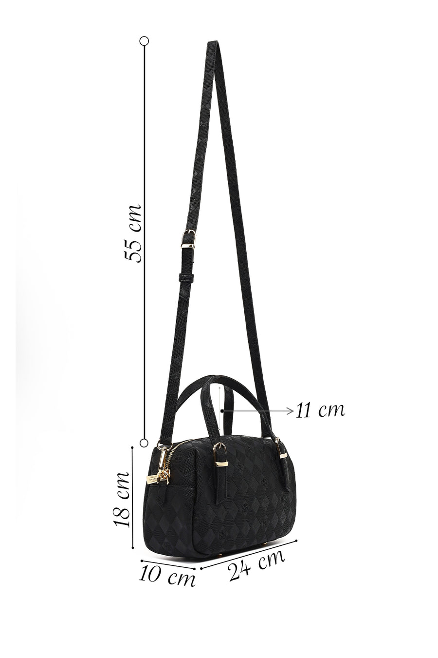 Women's Black Long Strap Printed Crossbody Bag