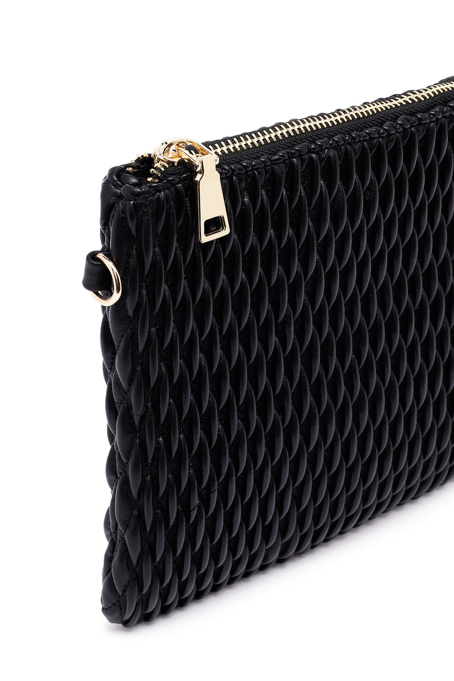 Woman Black Long Chain Strap Printed Clutch Bag