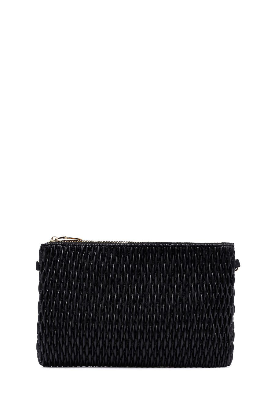 Woman Black Long Chain Strap Printed Clutch Bag