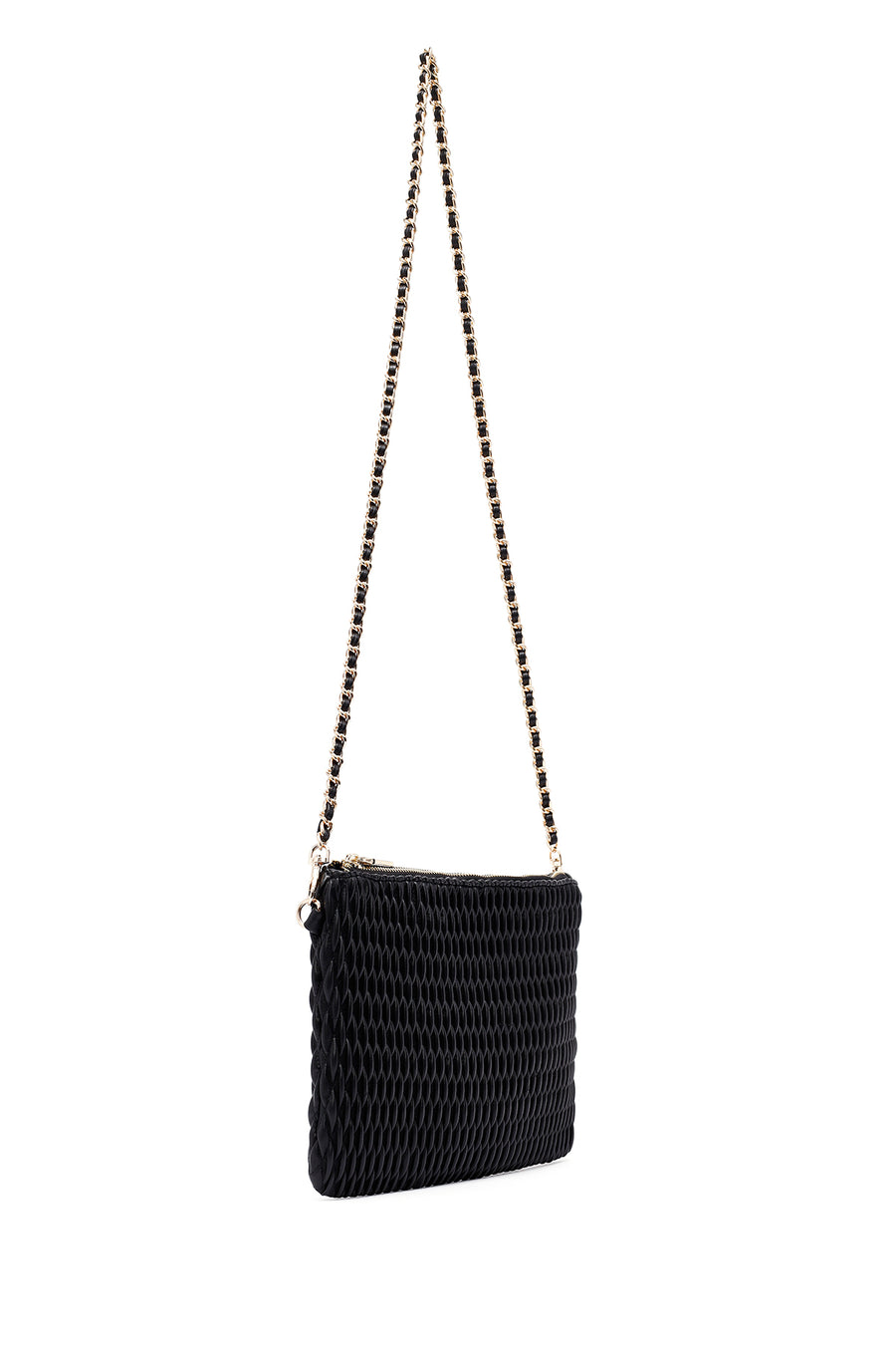 Woman Black Long Chain Strap Printed Clutch Bag