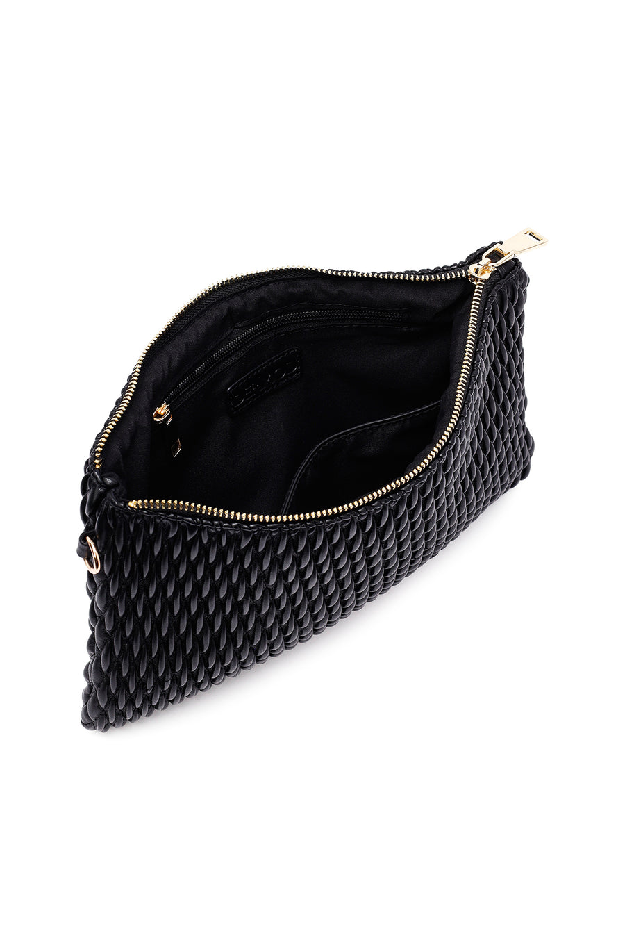 Woman Black Long Chain Strap Printed Clutch Bag