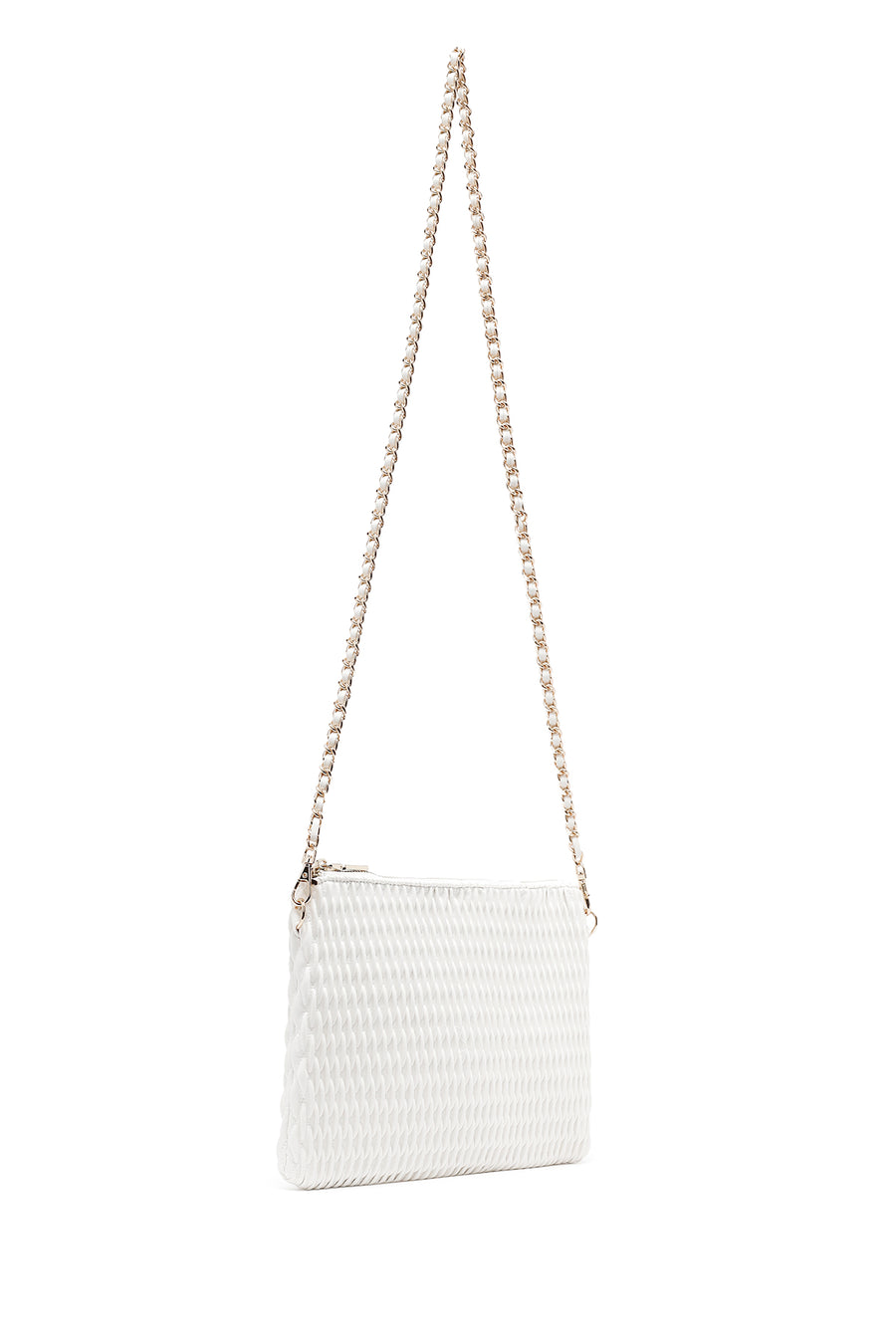 Woman Cream Long Chain Strap Printed Clutch Bag