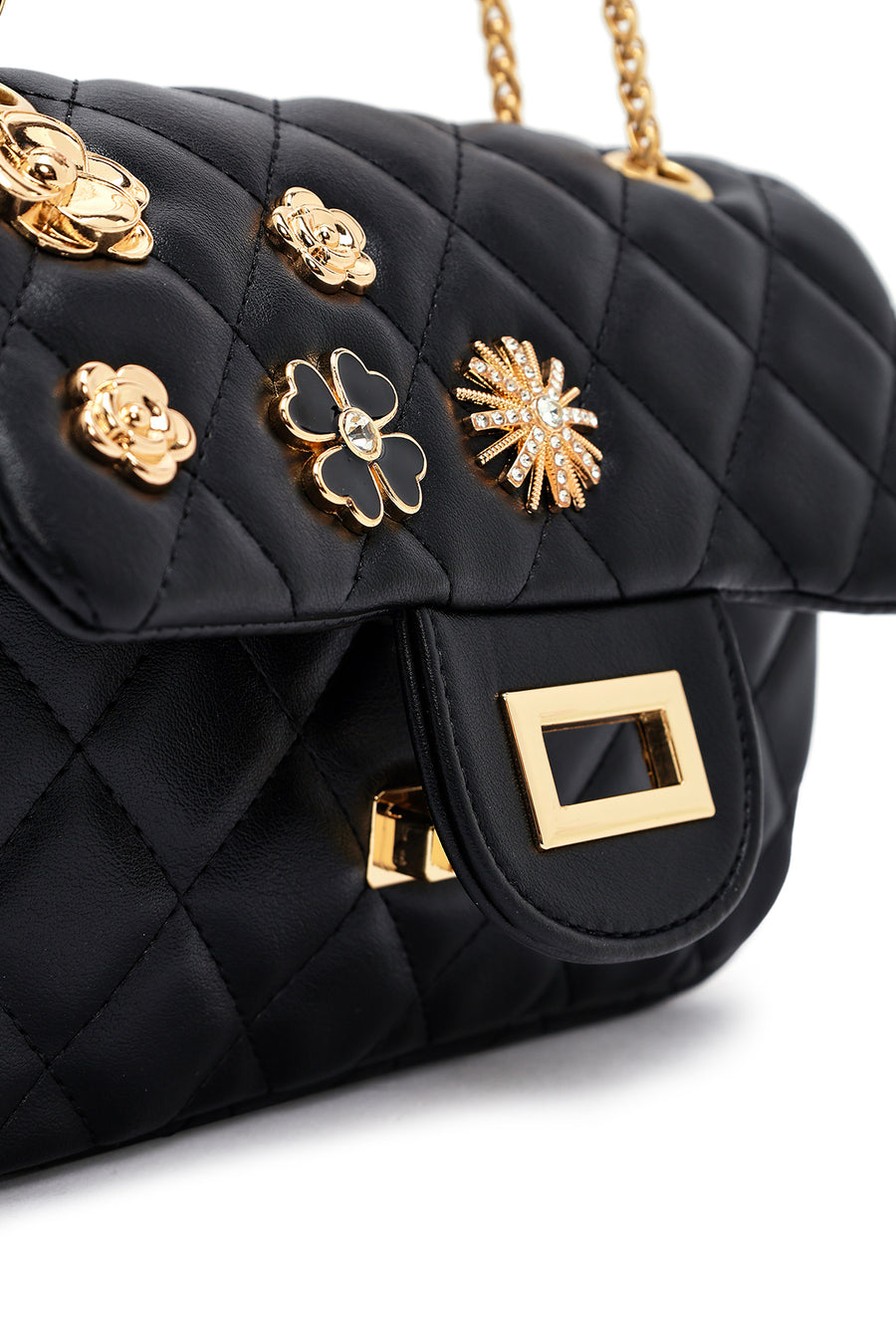 Woman Black Long Strap Quilted Shoulder Bag