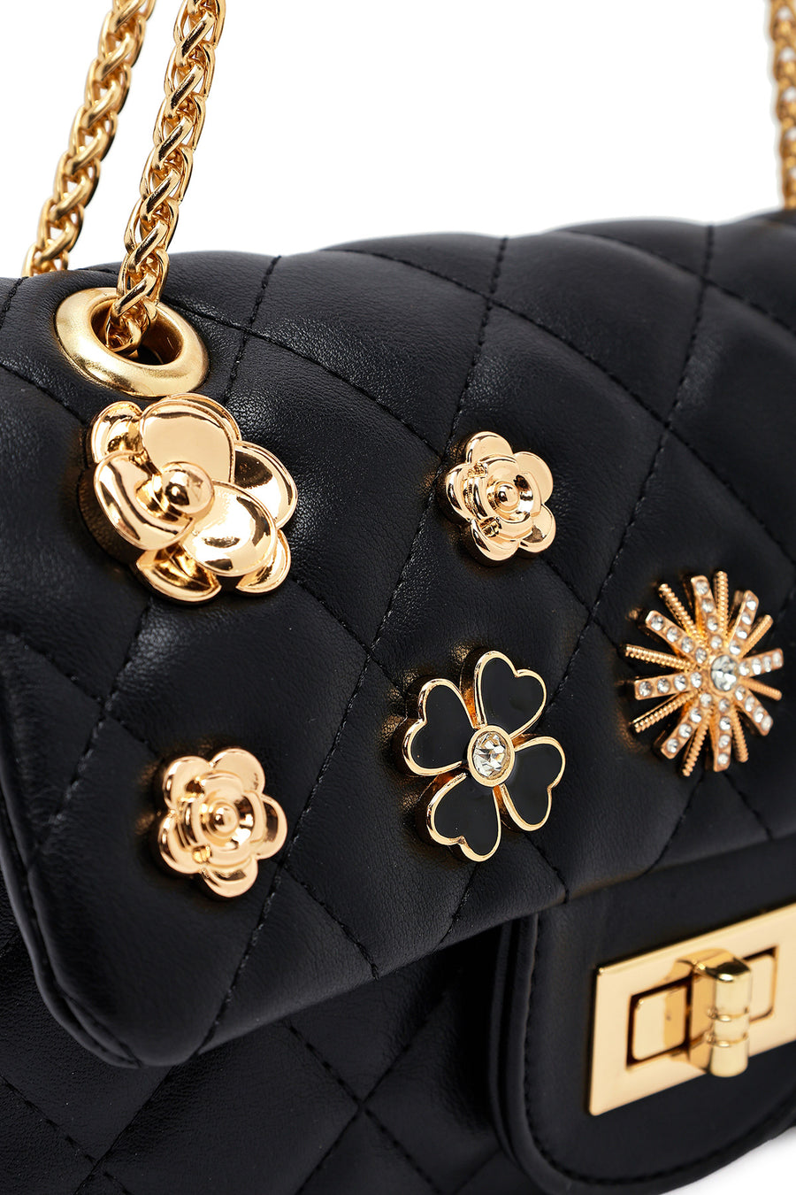 Woman Black Long Strap Quilted Shoulder Bag