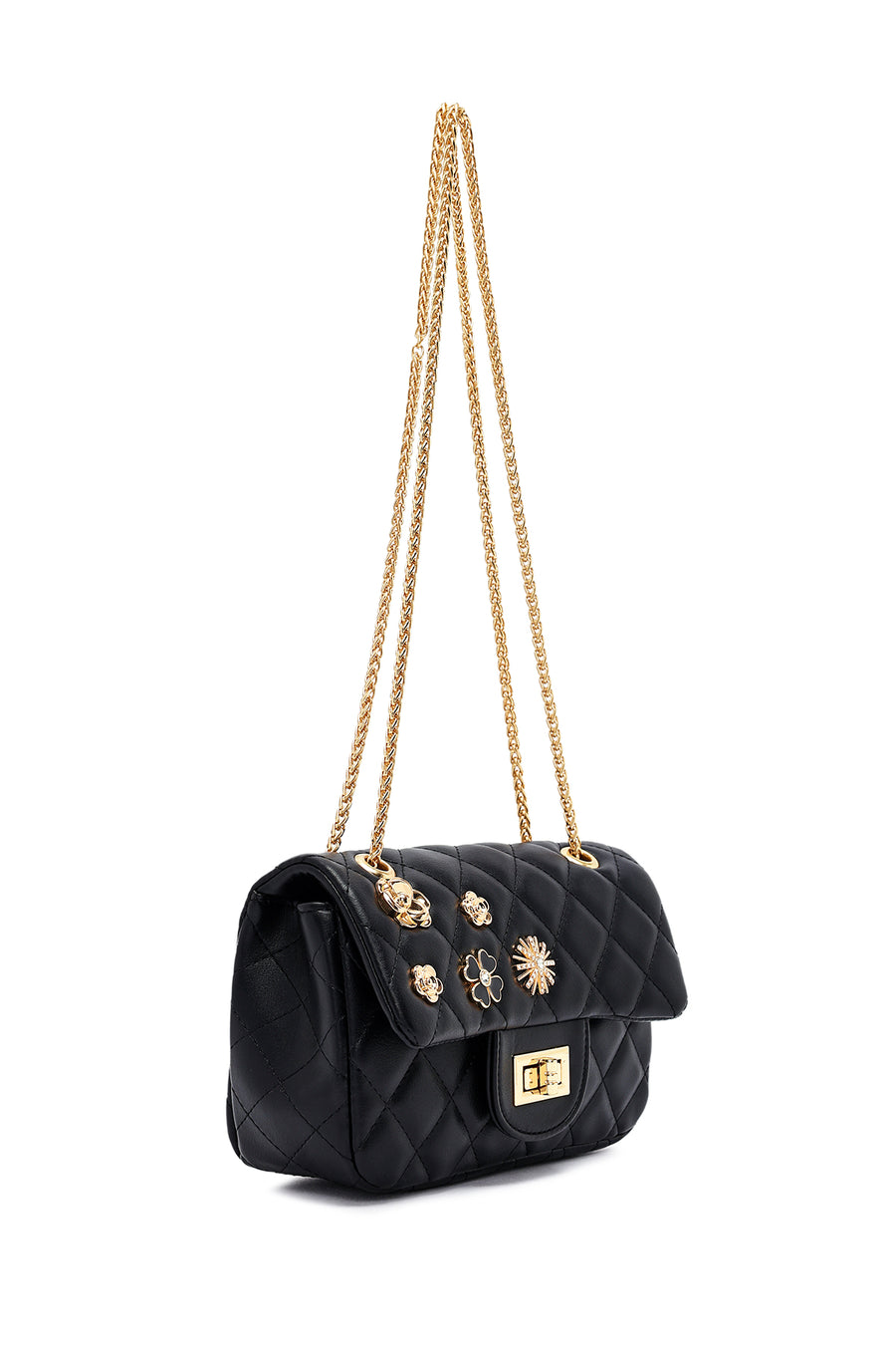 Woman Black Long Strap Quilted Shoulder Bag