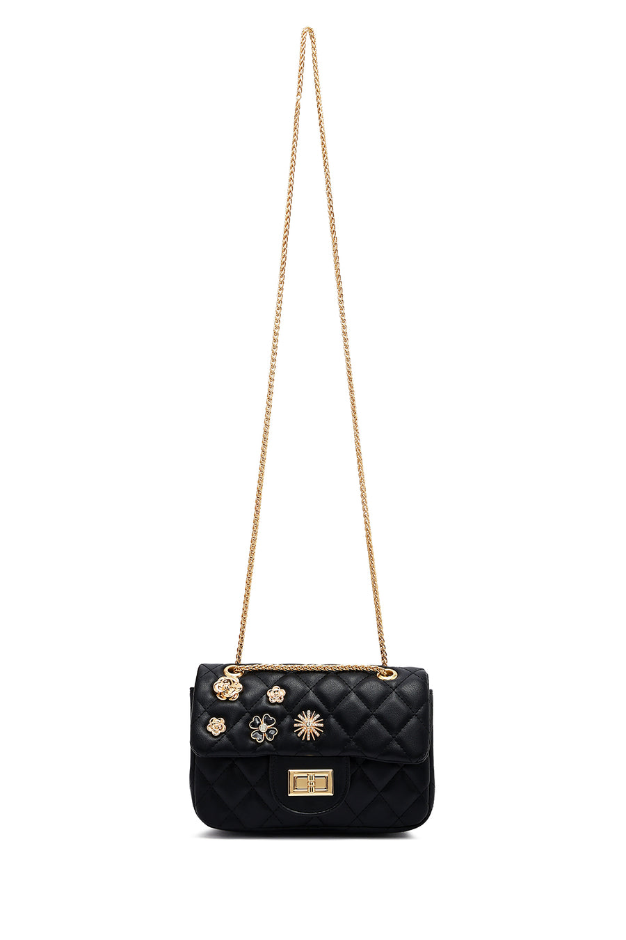 Woman Black Long Strap Quilted Shoulder Bag