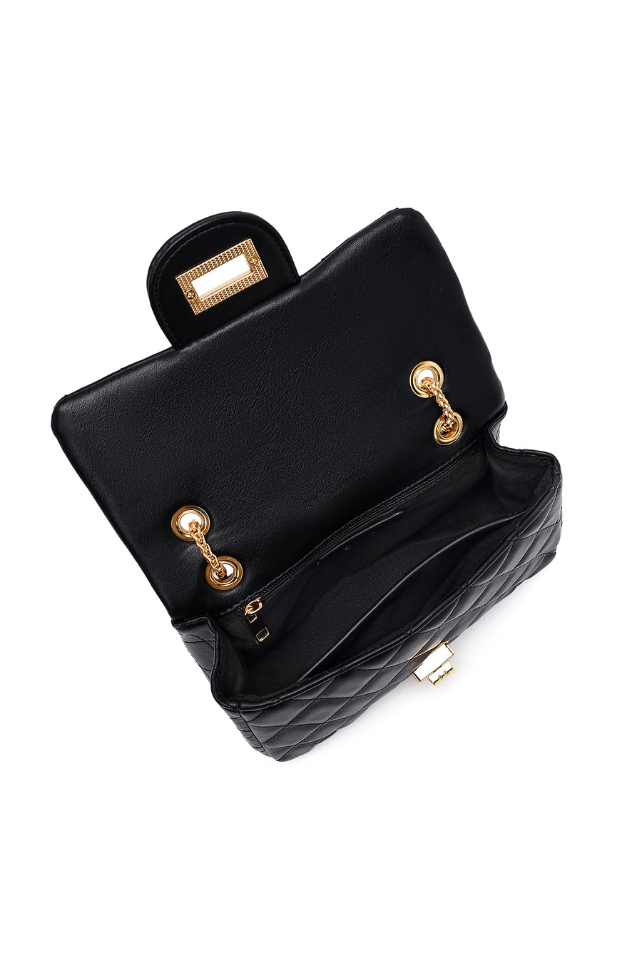 Woman Black Long Strap Quilted Shoulder Bag