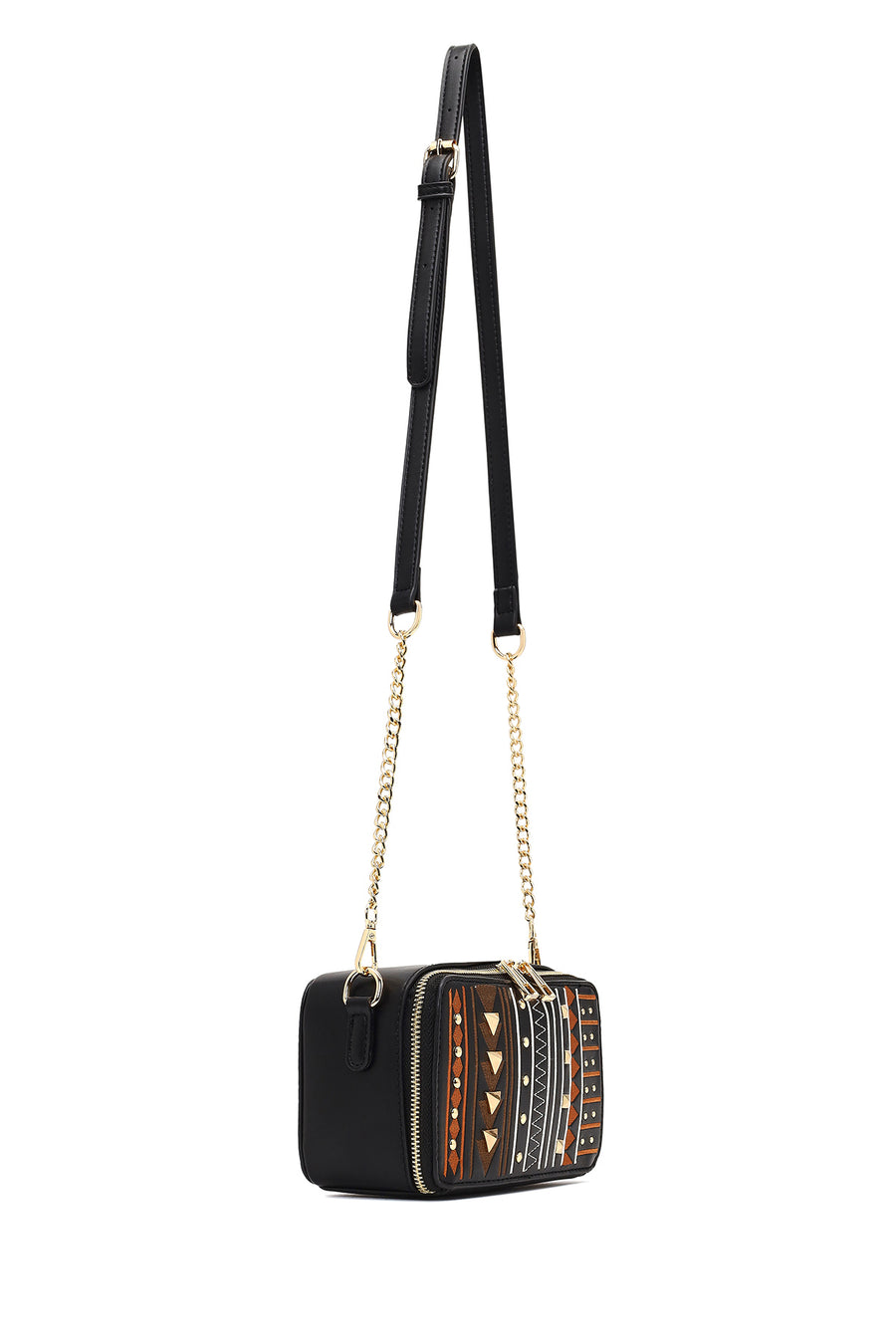 Women's Black Long Strapped Printed Crossbody Bag
