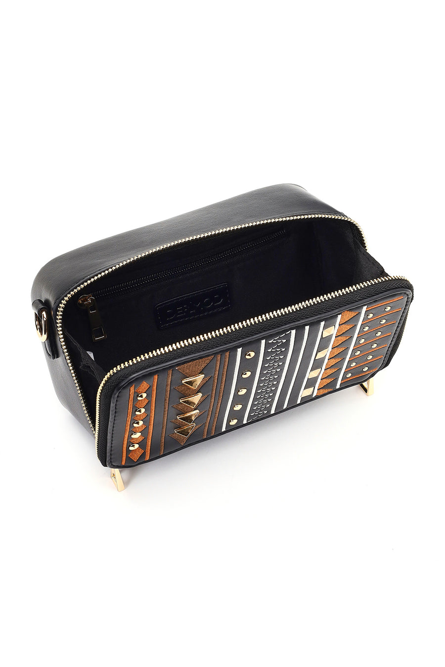 Women's Black Long Strapped Printed Crossbody Bag