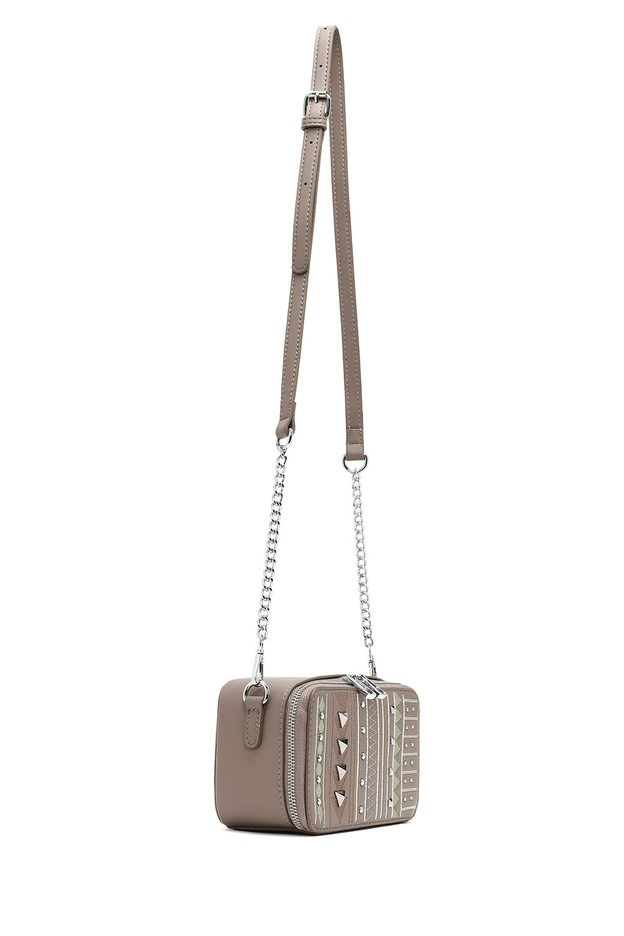 Women's Taupe Long Strapped Printed Crossbody Bag