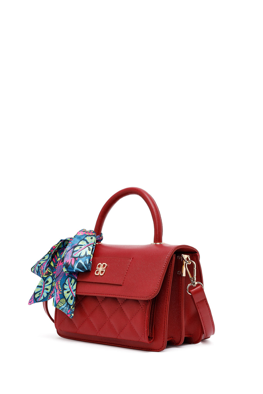 Woman Burgundy Long Strap Quilted Mini Crossbody Bag