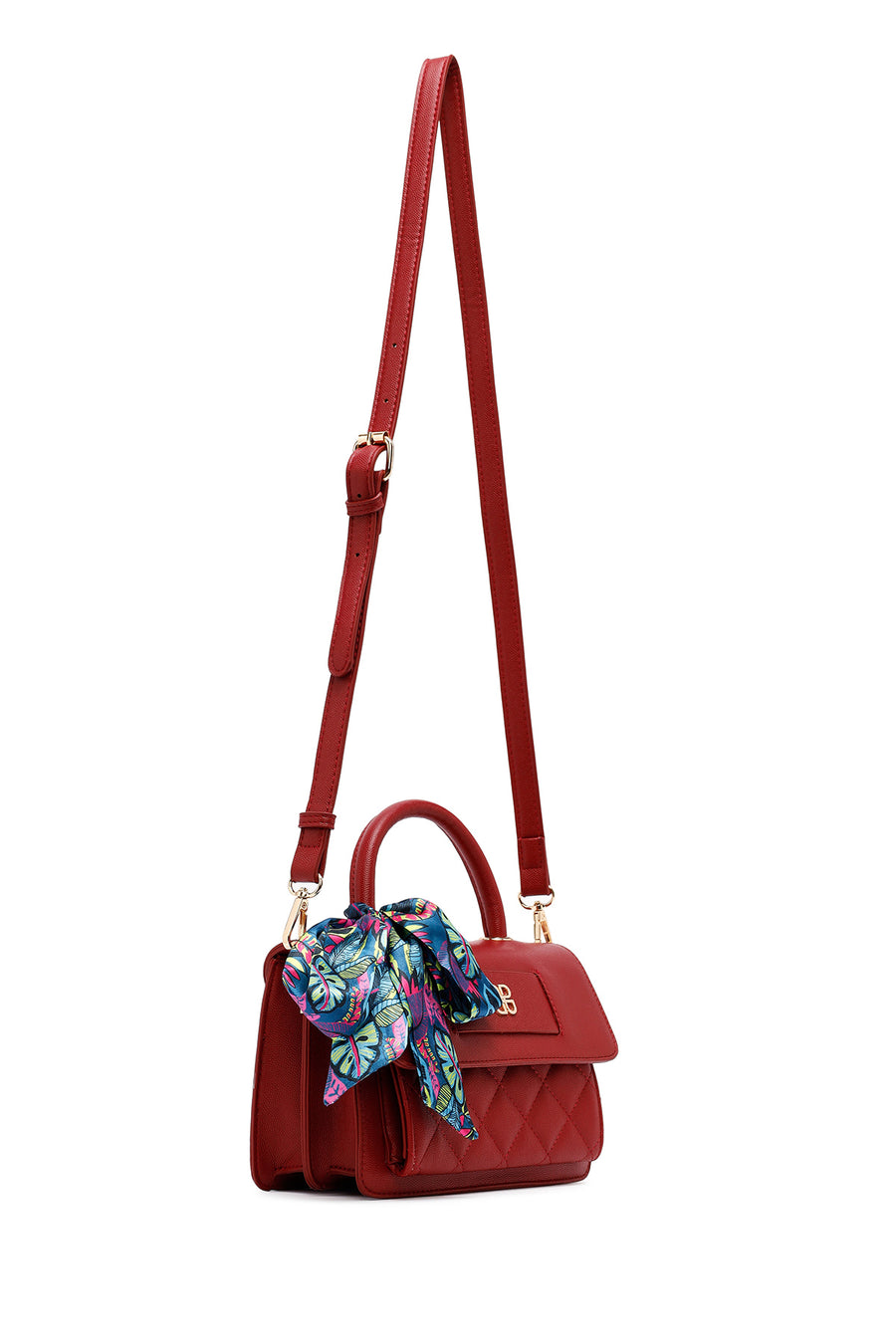 Woman Burgundy Long Strap Quilted Mini Crossbody Bag