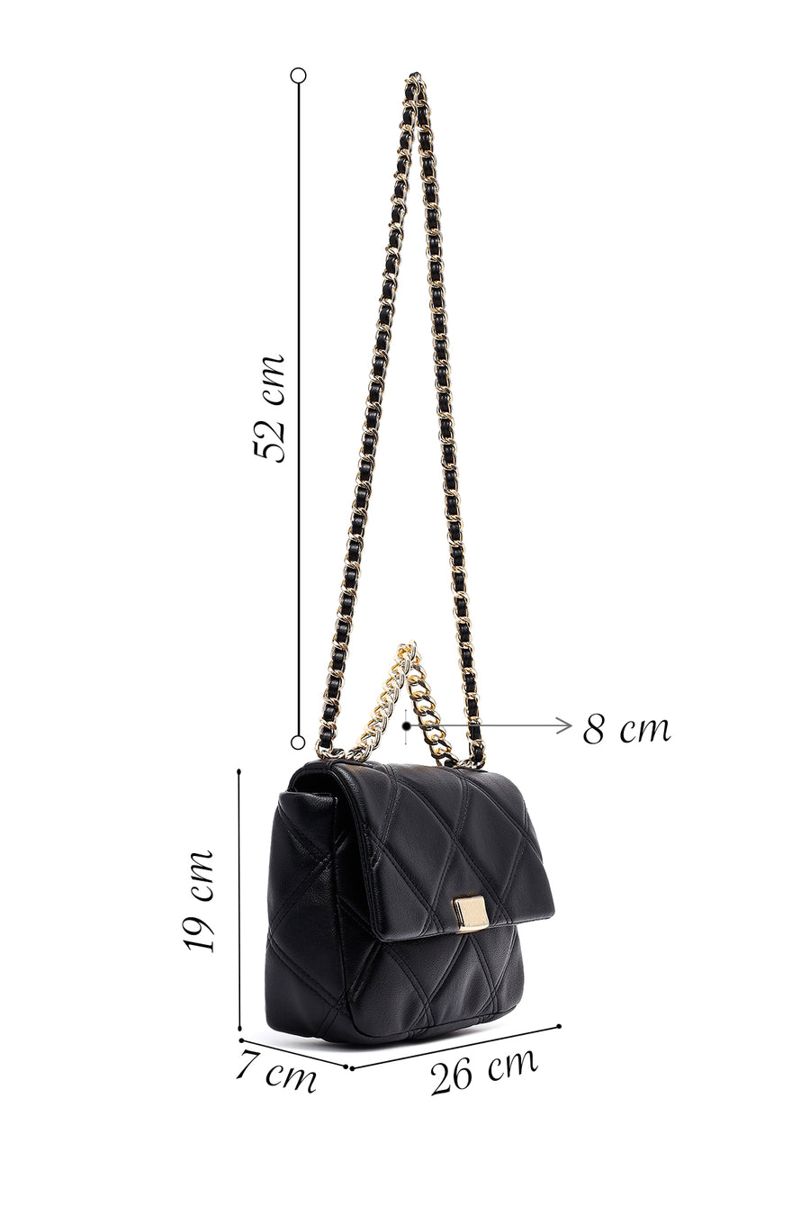 Woman Black Long Strap Quilted Crossbody Bag