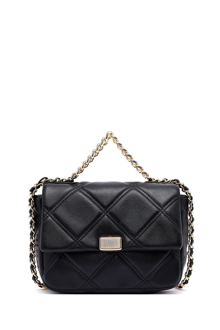Woman Black Long Strap Quilted Crossbody Bag
