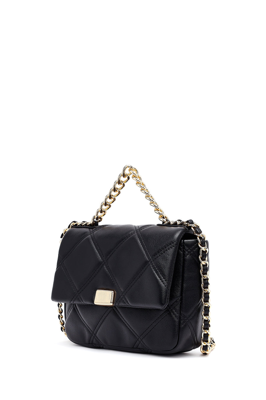 Woman Black Long Strap Quilted Crossbody Bag