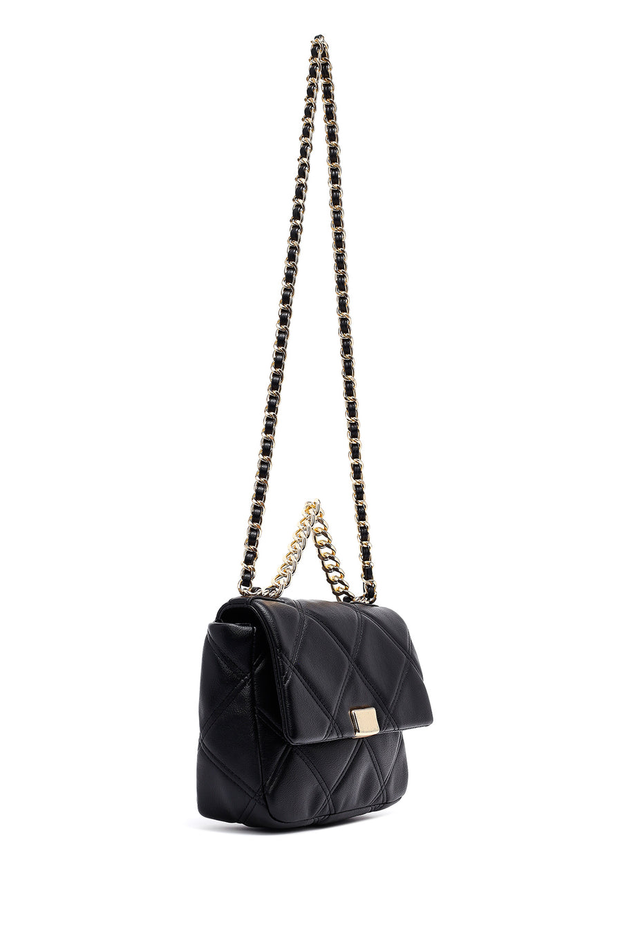 Woman Black Long Strap Quilted Crossbody Bag