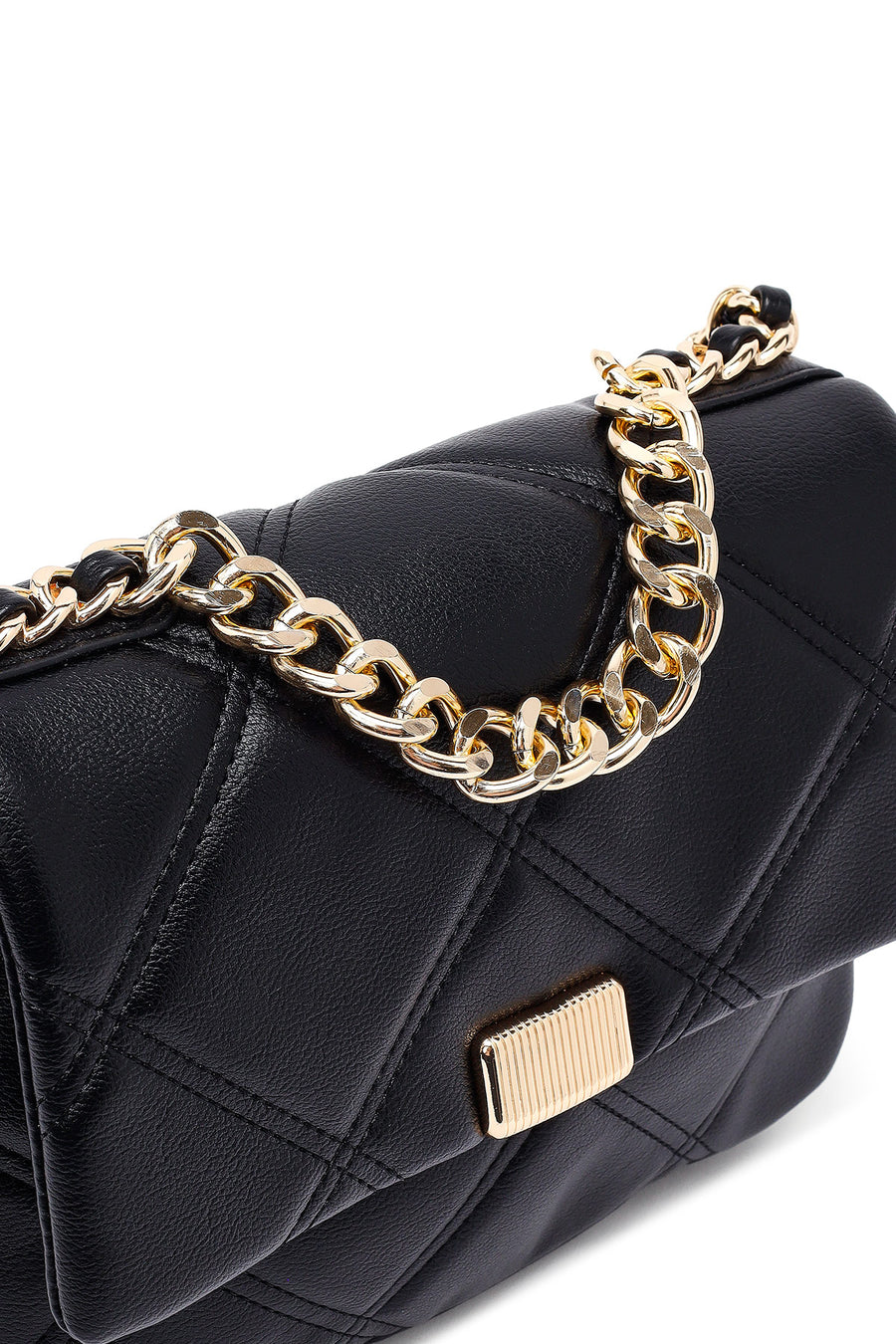 Woman Black Long Strap Quilted Crossbody Bag