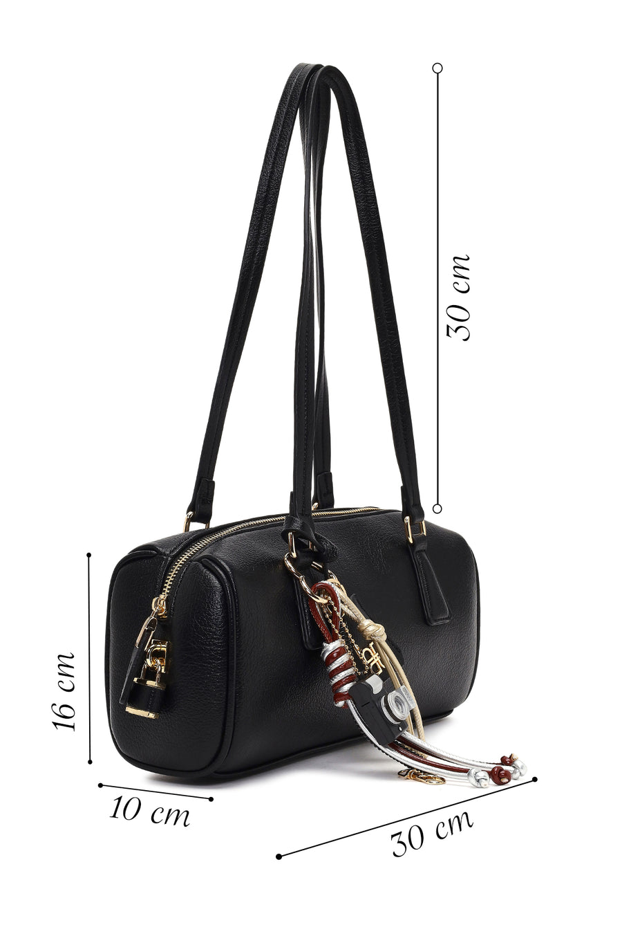 Women's Black Shoulder Bag with Accessories